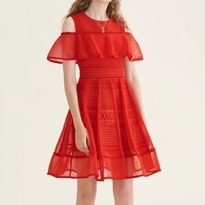 Maje Rosalie Red Ruffle Dress Sz 2